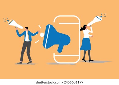Important announcement, warning or attention information, business people announce urgent message communication or breaking news, alert and beware concept