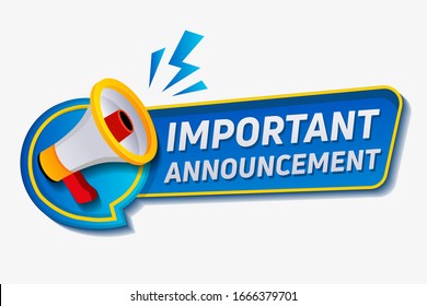 Important announcement. Warning Megaphone Tag. megaphone with an important speech bubble. Speaker. Banner for business, marketing and advertising
