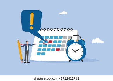 Fecha importante del calendario de citas, fecha límite de trabajo o planificación para el concepto de fecha de lanzamiento, hombre de negocios con hacer un círculo rojo en el día importante en el calendario, recordatorio o horario de reunión o evento.