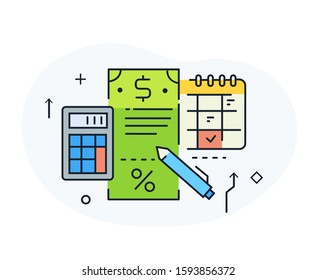 Important business event. Tax return. Calendar planning. forward to success. Finger pointing direction. Vector illustration Eps10 file. Success, growth rates. Banner