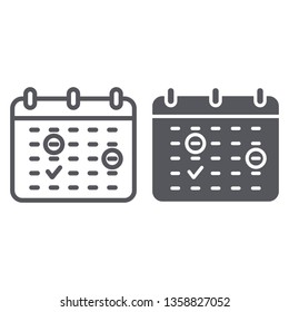 Important date line and glyph icon, month and day, calendar sign, vector graphics, a linear pattern on a white background, eps 10.