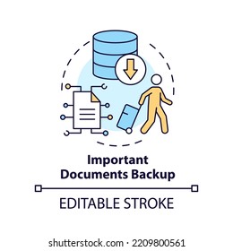 Important document backup concept icon. Copy files. Prepare before moving abroad abstract idea thin line illustration. Isolated outline drawing. Editable stroke. Arial, Myriad Pro-Bold fonts used