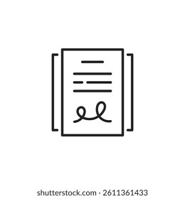important document with signature like document icon. simple outline trend modern esignature logotype graphic design isolated on white. concept of checked and approved document for legal procedure