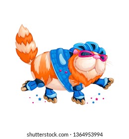 An important, fat red cat roller-skates.