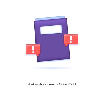 important file concept. Dangerous document warning. notifications and information. illustration of a document with an exclamation mark. symbol or icon. minimalist 3d style design. graphic elements
