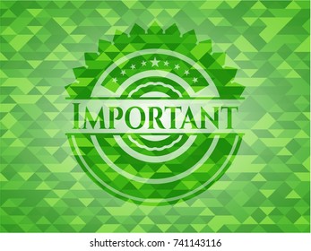 Important green emblem. Mosaic background