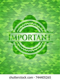 Important green emblem with mosaic background