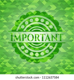 Important green emblem with triangle mosaic background