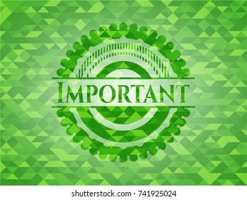 Important green emblem with triangle mosaic background