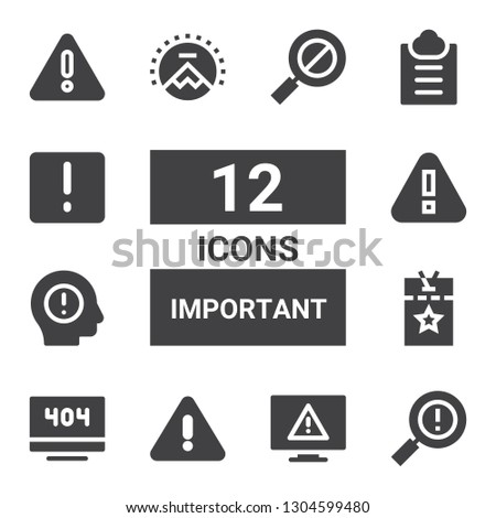 important icon set. Collection of 12 filled important icons included Warning, Error, Vip pass, Paramount, Guest list, Attention