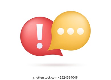 Important information 3d icon with message speech bubble. Info and warning notification sign. Fail chat message on social media. Vector illustration