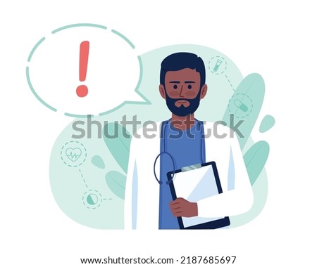 Important information from doctor 2D vector isolated illustration. Health flat character on cartoon background. Colourful editable scene for mobile, website, presentation. Pacifico Regular font used