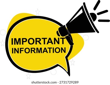 Informação Importante Bolha de Fala Amarela com Ícone Megafone. Gráfico de Anúncio de Atenção para Atualizações de Negócios, Alertas de Marketing e Avisos Oficiais.
