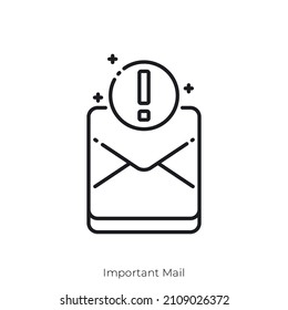 icono Correo importante. Diseño de icono de estilo de esquema aislado en fondo blanco