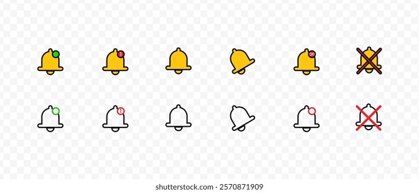 Important message. Attention sms. Notification screen UI. Push notification. SMS on the screen of the smartphone. Notification error. Outline bells	
