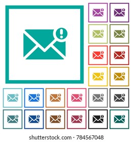 Important message flat color icons with quadrant frames on white background