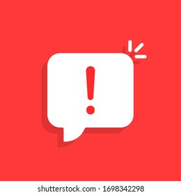 important message like white speech bubble. concept of stop label and urgent information. cartoon trend modern sms inform logotype graphic mobile application simple design isolated on red background