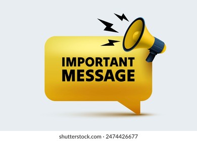 Important message, megaphone announces news, banner service. Vector illustration