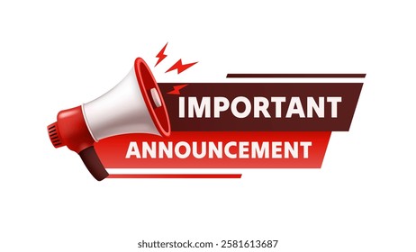 Important message, megaphone announces news, banner service. Vector illustration