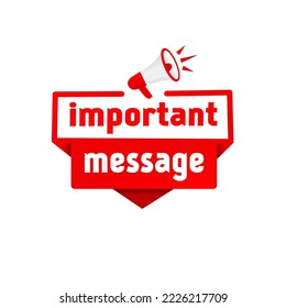 Banner vectorial de mensaje importante con icono megáfono. Diseño plano.