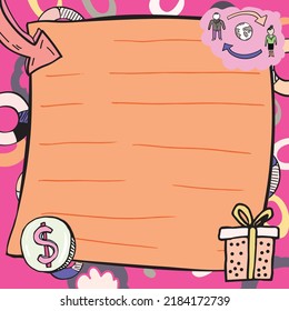 Important Message Written On Note With Gift Drawing. Crutial Informations Presented On Memo With Illustrated Present. Critical Announcements Displayed.