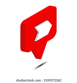 important messsage icon 3d isometric vector isolated on white background. red bubble chat. Web Design Graphic. Notification Icon