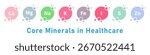 Important Minerals Used in Medicine Vector Collection. Potassium, Iron, Zinc, Sulfur, Calcium, Iodine, Magnesium, Sodium