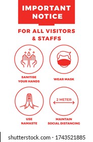 Important Notice For All Staff & Visitors - Covid-19 Safety Measures And Precautions Warning Symbol Poster Suitable For Print (White) - Covid Poster