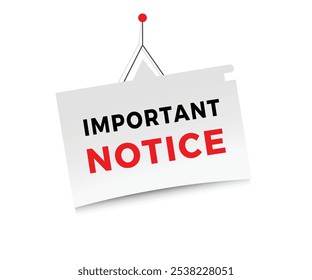 Aviso importante banner, design moderno de papel pendurado. anúncio de design de modelo de vetor.