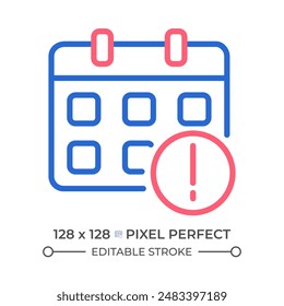 Important notification from calendar two color line icon. Upcoming important event. Get reminder bicolor outline symbol. Duotone linear pictogram. Isolated illustration. Editable stroke