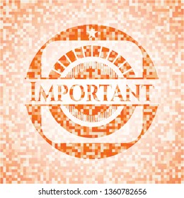 Important orange tile background illustration. Square geometric mosaic seamless pattern with emblem inside.