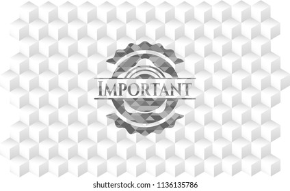 Important realistic grey emblem with geometric cube white background