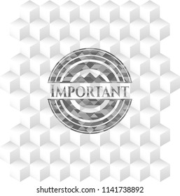 Important retro style grey emblem with geometric cube white background