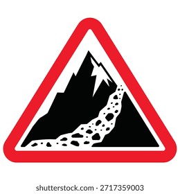 Importante señal de advertencia de caída de rocas que indica peligro de caída de rocas en carreteras de montaña para conductores y viajeros