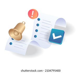Important schedule reminder notes in isometric illustration