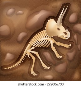 Important scientific archeological excavation site discovery picture of dinosaur bones in shades of brown abstract vector illustration