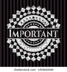 Important silver shiny badge. Vector Illustration. Mosaic.