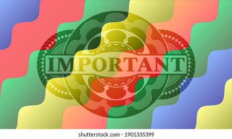 Important text inside Colorful realistic emblem. Curvy classic background. Illustration. 