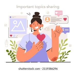Intercambio de temas importante. Guía del gestor de contenido de medios sociales. Cómo crear contenido visual. Tecnología de promoción digital. Ilustración vectorial plana