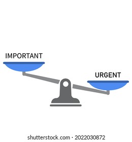 Important or urgent concept,important and urgent balance on scale, flat design.