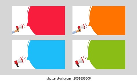 Aviso de advertencia importante vector plantilla vacía para copiar texto gráfico plano ilustración, atención anunciar mensaje de voz de burbuja para sitio web con la mano altavoz megáfono