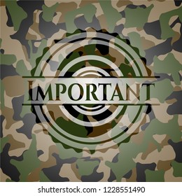 Important written on a camouflage texture