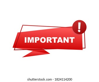 Important written on red label. Advertising sign. Vector stock illustration.