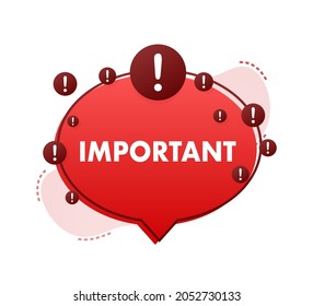 Important written on red label. Advertising sign. Vector stock illustration.