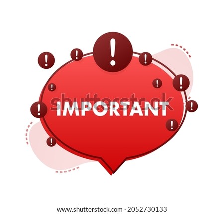 Important written on red label. Advertising sign. Vector stock illustration.