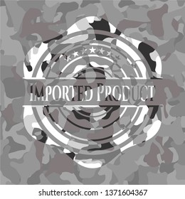 Imported Product written on a grey camouflage texture