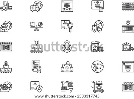Importing and exporting icons collection is a vector illustration with editable stroke.