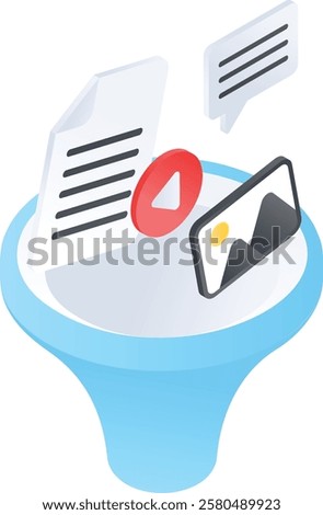 importing files into Funnel isometric concept, Webhook or filter requests vector icon design, Web hosting service Symbol, Computing machines Sign, Internet Application Management stock illustration