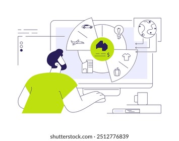 Importaciones de bienes y servicios Ilustración vectorial abstracta del concepto. El analista económico Profesional presenta estadísticas de importación de bienes, sector de distribución, metáfora abstracta del servicio de transporte.