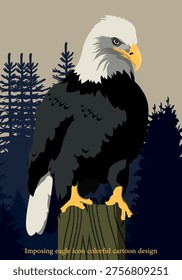 Imposing eagle icon colorful cartoon design